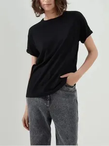 Women's Sweaters Women Black Short Sleeve Sweater Summer 2023 Round Neck Casual Knitwear Pullover For Female