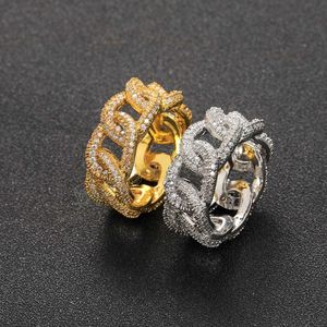 Luxury Stones Male Female Rings Gold Bling Hip Hop Zircon Ring Link Chain Exaggerated Street Artist Ring For Women Men