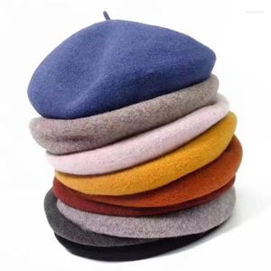 Berets 17 Farben Winter Wolle Frauen Französisch Künstler Stil Warme Mütze Retro Plain Baskenmütze Einfarbig Elegante Dame Mode Passende Kappen