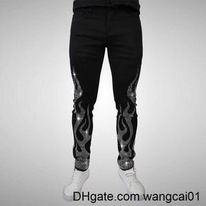 Erkekler Kot 2021 Erkekler Esnek Siyah Kot Sıska Slim Sıcak Matkap Punk Sokak Giyim Biker Pantolon Man Rhinestone Ho Denim Kalem Pants 0407H23