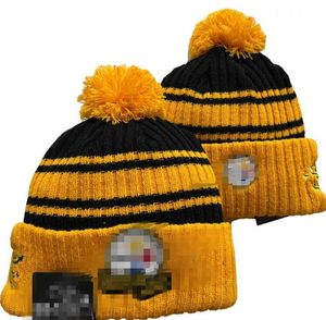 Men Knitted Cuffed Pom Pittsburgh Beanies PIT Bobble Hats Sport Knit Hat Striped Sideline Wool Warm BasEball Beanies Cap For Women A5