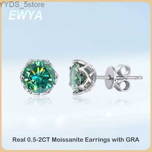 スタッドEWYA REAL 0.5-2CT DカラーMoissanite Stud earrings for Women Girls S925 Silver Green Black Diamond Ear Studs Fine Jewelry YQ231107