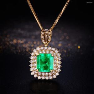 Pendant Necklaces Temperament Square Emerald Imitation Green Tourmaline Female 18K Gold Plated Collar Chain