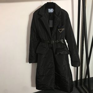 Luxo longo outerwear moda cinto jaquetas inverno à prova de vento para baixo casaco lapela pescoço elegante blusões