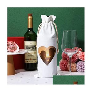 Decorazioni natalizie Sublimazione Borse per bottiglie di vino vuote con stringhe Sacchetto regalo riutilizzabile Bk per Halloween Dh4Sd