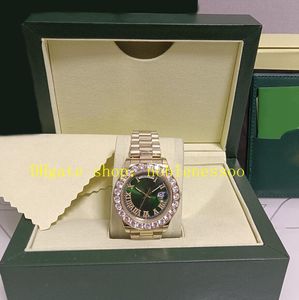 5 Färg Verkligt foto med Box Diamond Watch Mens 43mm Datum Big Roman Green Dial Red Blue 228238 18K Yellow Gold Bezel Armband Men Automatiska klockor