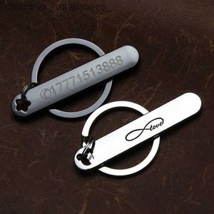 Keychains Lanyards Custom Phone Number Keychains Cute Hollow Out Animals Personalized Titanium Bar Keyring Laser Engraving Name Car Key Chain GiftsL231107