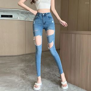 Jeans da donna Pantaloni slim in denim da donna Vita alta Fori per il ginocchio distrutti Pantaloni a matita casual Stretch Strappato Boyfriend Donna