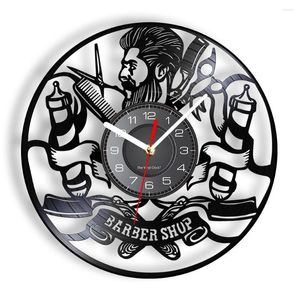 Wanduhren Vintage Barber Shop Record Clock Haircut Hipster Man Cave Decor Hair Salon Beauty Sign Friseurhandwerk