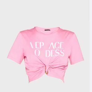 2023 Designers T-shirts Women Tees Apparel Casual Chest New Colorful Embroidery Pin Letter Tucked Waist Short Sleeve T-shirt Tops Luxurys Fashion crop cc top pink S-L