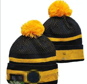 Män stickade manschetterade pom pittsburgh mössor grop bobble hattar sport stickad hatt randig sidelinje varma baseball mössa för kvinnor a7