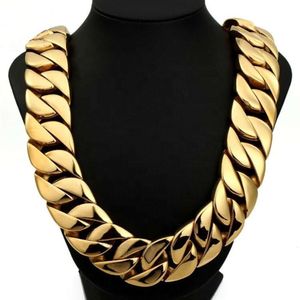 Curb Collana a catena cubana grande placcata delicata pesante Hip Hop Chunky da uomo Vendita calda in acciaio inossidabile 32mm 14k 18k oro