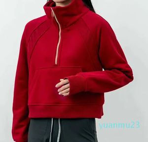 Yoga Outfits Women Fitness Hoodies Runing Jacket Ladies Sport Half Zipper Sweatshirt thick Loose Short Style Coat With Fleece Thumb Hole