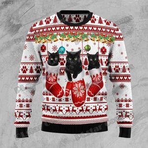 Damenpullover PLstar Cosmos Schwarze Katzenhandschuhe 3D-gedruckte Mode Herren Hässlicher Weihnachtspullover Winter Unisex Casual Strickpullover Pullover MYY28L231107