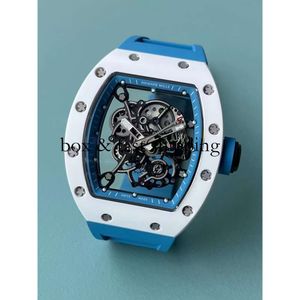 Superclone Wheel Wheel Watch Richa Milles Wristwatch RM055 Biała ceramiczna automatyczna mechaniczna mechaniczna przezroczysta zegarek z włókna węglowego09 Montres de Luxe