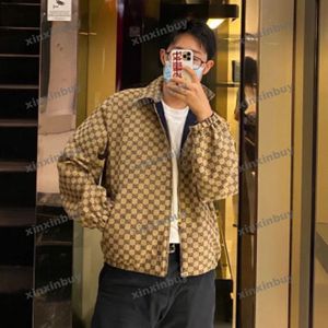 xinxinbuy 남자 디자이너 코트 재킷 이중 편지 자카드 패브릭 더블 사이드 슬리브 여자 검은 카키 m-2xl