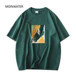 T-shirt da donna MOINWATER T-shirt da donna verde scuro con stampa artistica T-shirt da donna in cotone bianco kaki Cool Street T-shirt estiva da donna MT2 230407