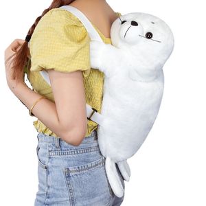 Bello zaino con sigillo da 50 cm Borsa in peluche con sigillo bianco Animale Borsa a tracolla per scuola per bambini Ragazze Donna Peluche Regali di Natale di compleanno