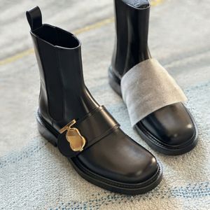 Metal Letter Buckle Martin Boots Designer Leather Chelsea Boot