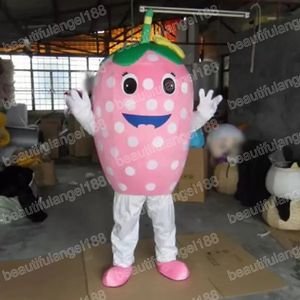 Costumi della mascotte della fragola rosa di Halloween Personaggio a tema dei cartoni animati di alta qualità Carnevale Unisex Adulti Taglia Vestito Festa di Natale Vestito per uomo Donna