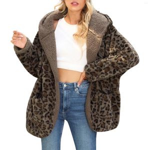 Kvinnors jackor vinter leopardtryck rockar för kvinnor överdimensionerad fleece jacka långärmad kofta tröjor öppna front lapel höst