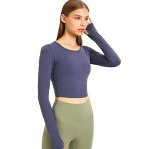 LU-09 Crop Tops Women Yoga T-shirts Solid Sports Top Long Sleeve Running Shirts Sexig Exponed Navel Quick Dry Fitness Gym Sport FDHFDH