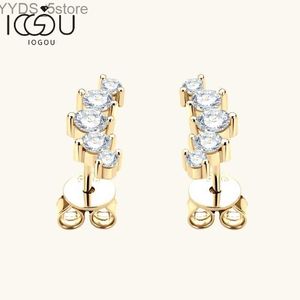 Stud IOGOU D Color Moissanite Jewelry Yellow Gold Plated Ear Crler Earrings for Women 925 Silver Curved Stud Earrings Accessories YQ231107