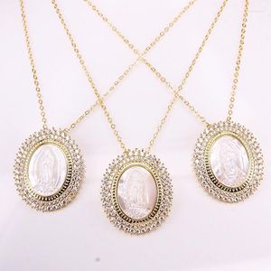 Kolye Kolye 6pcs Moda CZ Micro Pave Renkli Zirkonya İnci İsa Kabuğu Oval Şekilli Altın Dolgusu