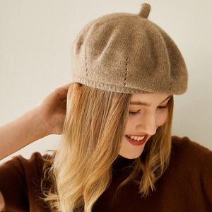 Berets Women Pure Goat Cashmere Knitting Hats 2023 Winter Autumn Fashion Headgears 5 Colors Ladies Hat