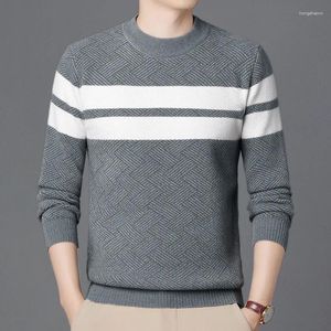 Men's Sweaters Autumn And Winter Pattern Striped Knitwear Korean Style Pure Color Half Collar Bottoming Shirt Long Sleeve Sweater