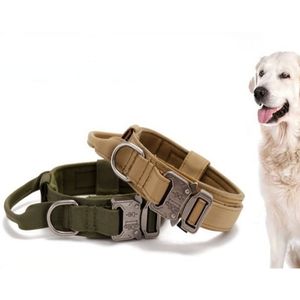 Taktisk hundkrage, justerbar militär träning Nylon hundkrage med kontrollhandtag och tungmetallspänne för medelstora och stora hundar