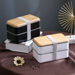 Bento Boxes Japanese Wood Grain Lunch Box Dubbel Layer Försluten läcka Proof Microwave Lunch Box Desk personal Student Lunch Box 230407