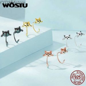 Stud Wostu 925 Sterling Silver Cute Tail Stud Earrings for Women 4 Colors Mini Cat Ear Animal Studs Girl Holiday Jewelry Party Gift YQ231107