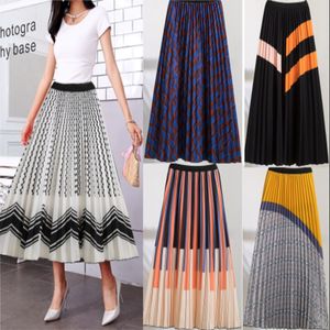 Skirts Fashion Casual Half-length Skirt Large Pleated Long A-line Striped Pattern Women Wavy Graphics Creative