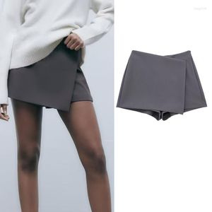 女子ショーツパンツスカート2023ソリッドカラーファッションミニ不規則なレトロハイウエストジッパー女性
