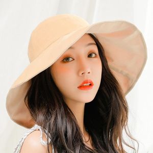 Stingy Brim Hats RUBY VICKY Summer Double-sided Big Rim Cloth Cap Korean Pure Cotton Sunscreen Sunshade Women Outdoor Leisure Sunhat