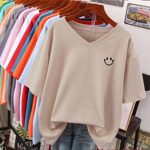 Kvinnors t-shirt plus storlek 6xl 150 kg Summer V-Neck T-shirt Women's Pure Cotton Solid T-shirt Women's Short Sleeve Big Top Harajuku T-shirt 230407