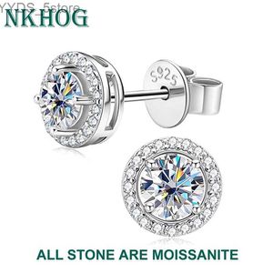 Stud Full Stones Real Moissanite Stud Earrings Women Sterling Silver Platinum Plating Brilliant Lab Diamond Ear Studs Wedding Jewelry YQ231107