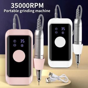 Nail Manicure Set Portable 35000RPM electric nail drill with rechargeability for ergonomic acrylic nail removal and polishing art salon tools 231107