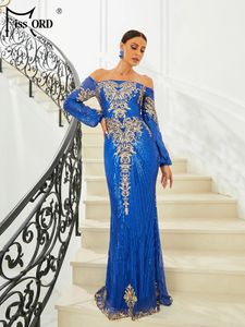 Casual Dresses Missord Luxury Blue Evening Dress Women Off Shoulder Long Sleeve Sequin Bodycon Mermaid Party Prom Formal Occasions Gown