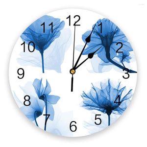 Wall Clocks Oil Painting Style Blue Flower Creative Clock For Home Office Decoration Living Room Bedroom Kids Hanging Watch