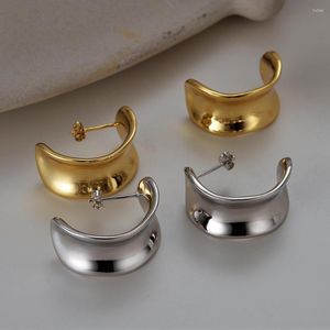 Hoopörhängen äkta riktiga juveler E1211 Överdriven personlighet S925 Sterling Silver C-formade stora glansiga öronstänger