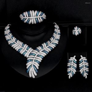 Necklace Earrings Set On Sale-Good Price 4pcs Big For Women Cubic Zirconia Blue White Broken Shells Drip Oil Wedding Bridal