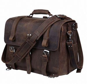 Briefcases Vintage Crazy Horse Genuine Leather Men Business Bag Large Male 15 6"Laptop Case Shoulder office 230407