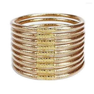 Bangle 9Pcs/set Shiny Buddhist Bracelets Glitter Filled Jelly Silicone Set Soft Bracelet For Women Girls