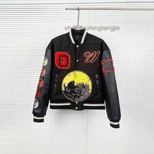 Off White Varsity Giacca Giacca a vento Vintage Allentato Lungo Baseball Hip Hop Harajuku Offs Lettera Ricamo Streetwear G4V5 2GQI PZZS