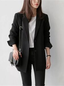 Women's Suits Elegant Long Sleeve Women Blazer Jacket 2023 Chic Black Loose Outwear Spring Autumn Office Lady Blazers Pocket Suit Coat