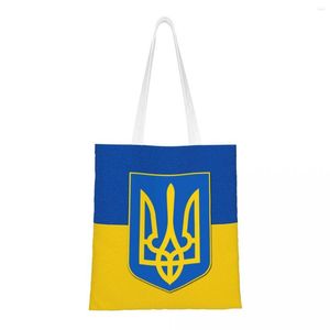 Bolsas de compras Bandeira da Ucrânia e Bolas Bolas de Braços Tote Tote Ucraniano Patriótico Comprador de Mercearia