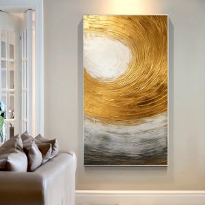 Moderne abstrakte Goldwirbel Ölmalerei auf Leinwand Große Home Dekoration Wandkunst Custom Painting Picutre Hand bemalt, vertikal