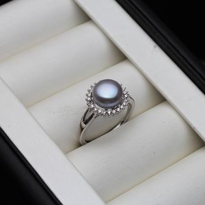 Anel Solitaire REAL água doce Brincho de pérola negra natural para mulheres casamento 925 anéis de prata esterlina Presente de aniversário de joalheria fina 230407